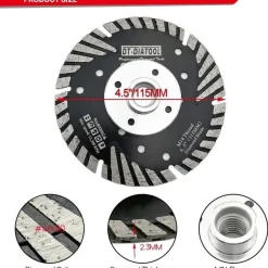 DT-DIATOOL Diamant Trennscheibe 115 mm M14 Turbo Sägeblatt mit Schutzzähnen für