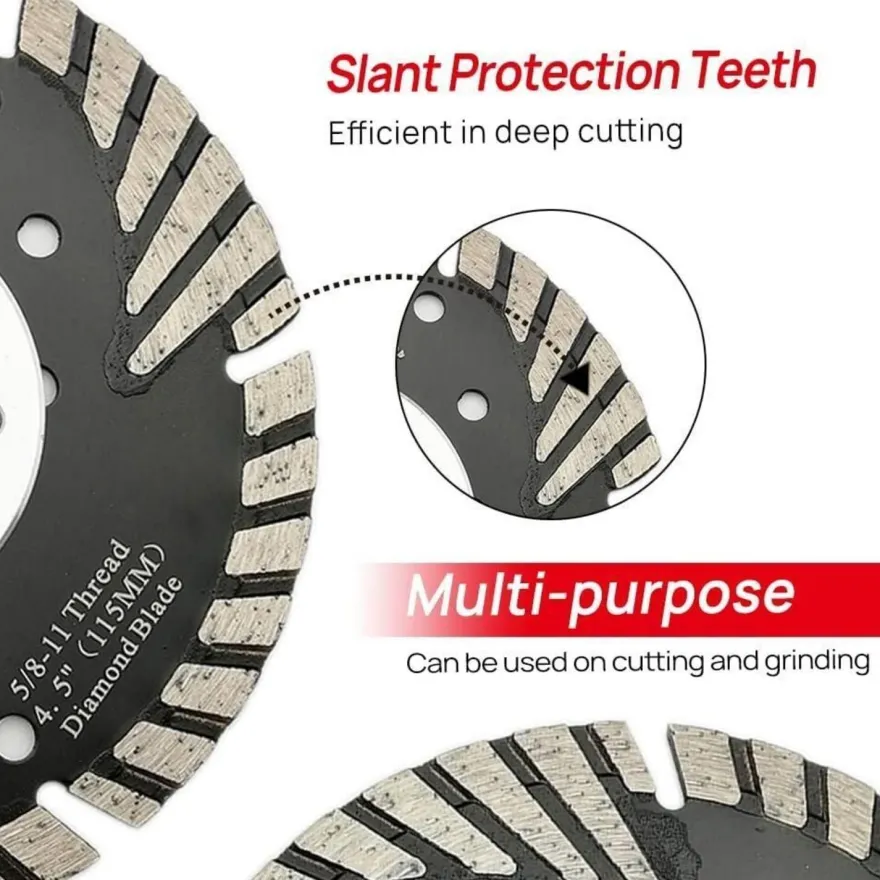 DT-DIATOOL Diamant Trennscheibe 115 mm M14 Turbo Sägeblatt mit Schutzzähnen für