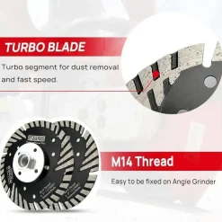 DT-DIATOOL Diamant Trennscheibe 115 mm M14 Turbo Sägeblatt mit Schutzzähnen für
