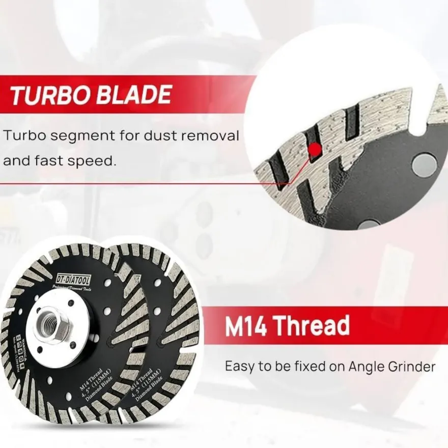 DT-DIATOOL Diamant Trennscheibe 105 mm M14 Turbo Sägeblatt mit Schutzzähnen für