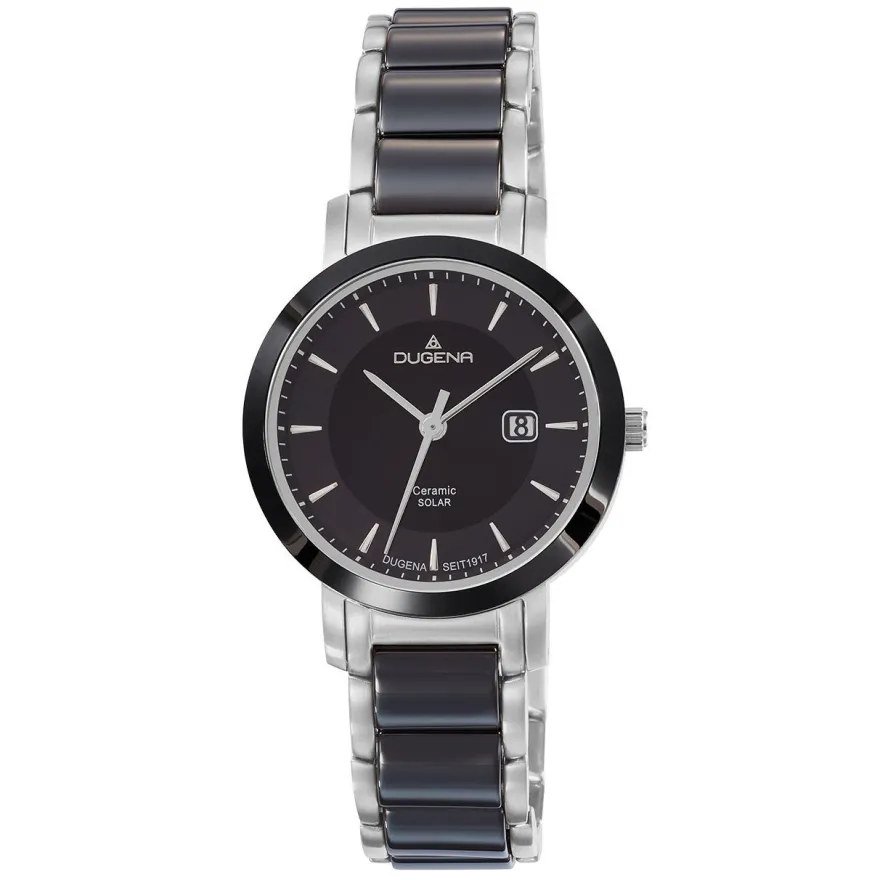 DUGENA Damen Uhr Edelstahl-Ceramic Solar 4461007 Datum