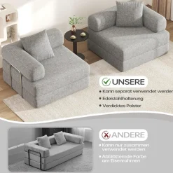 Duraspace 199cm Schlafsofa aus Chenille-Gewebe, klappbar und modular, Grau
