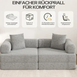 Duraspace 199cm Schlafsofa aus Chenille-Gewebe, klappbar und modular, Grau