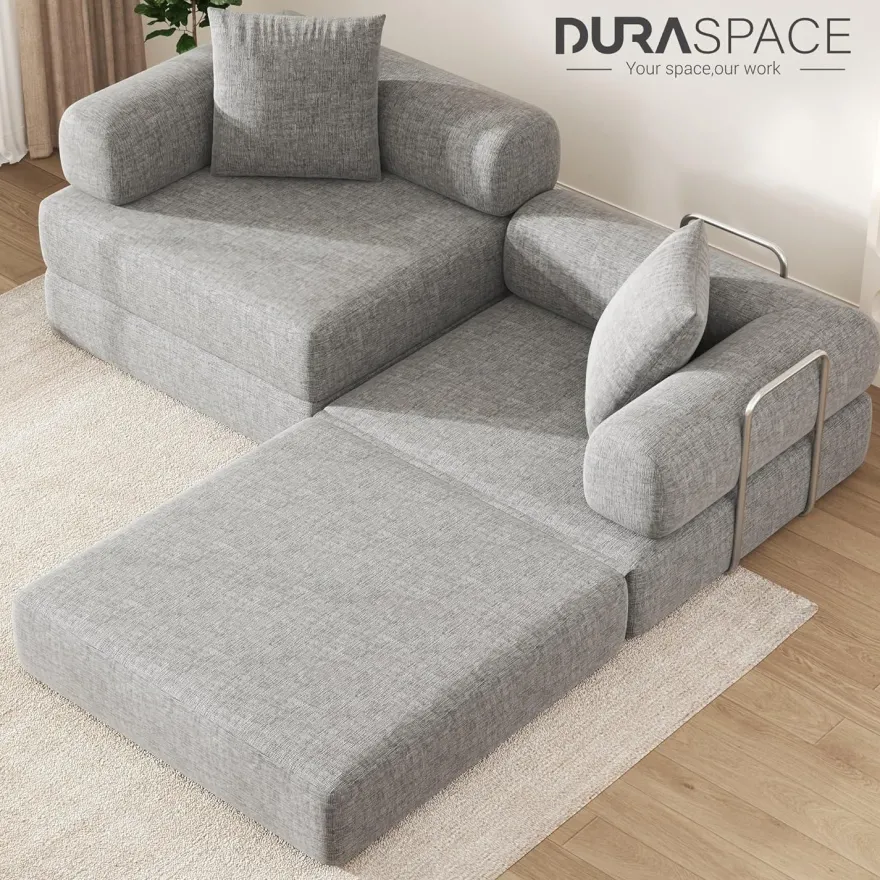 Duraspace 199cm Schlafsofa aus Chenille-Gewebe, klappbar und modular, Grau