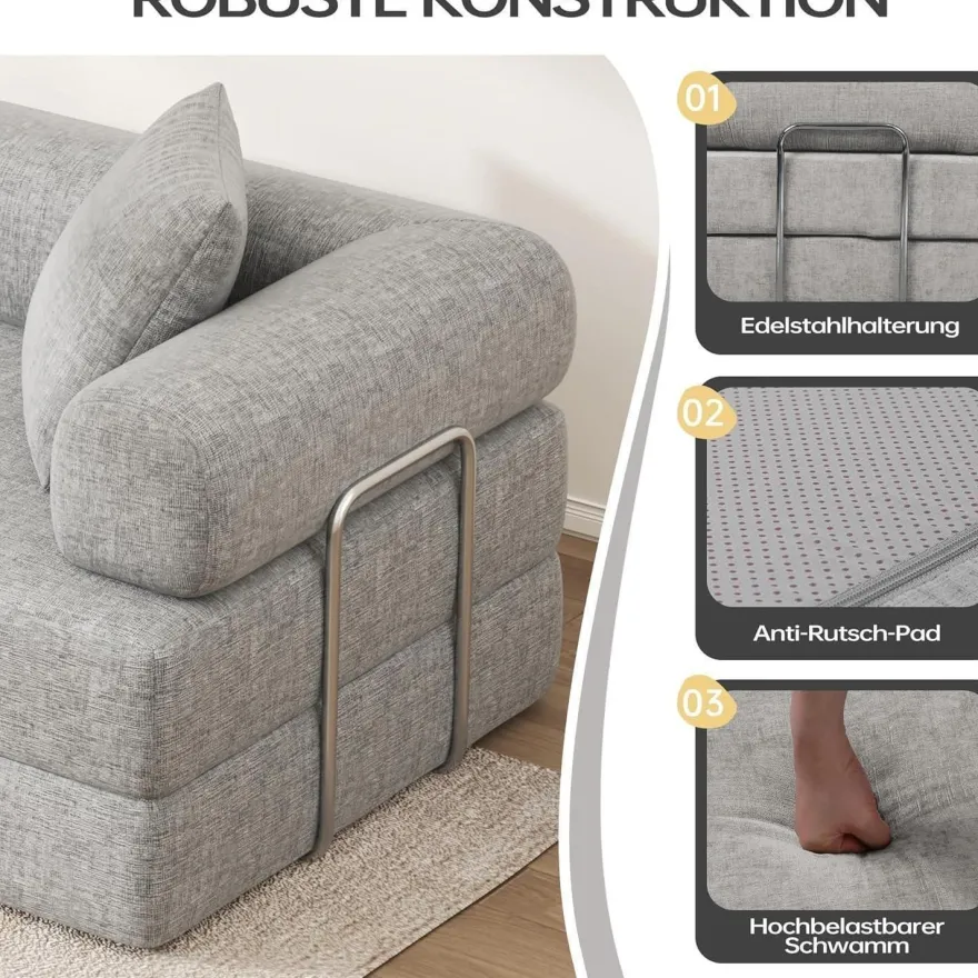 Duraspace 199cm Schlafsofa aus Chenille-Gewebe, klappbar und modular, Grau