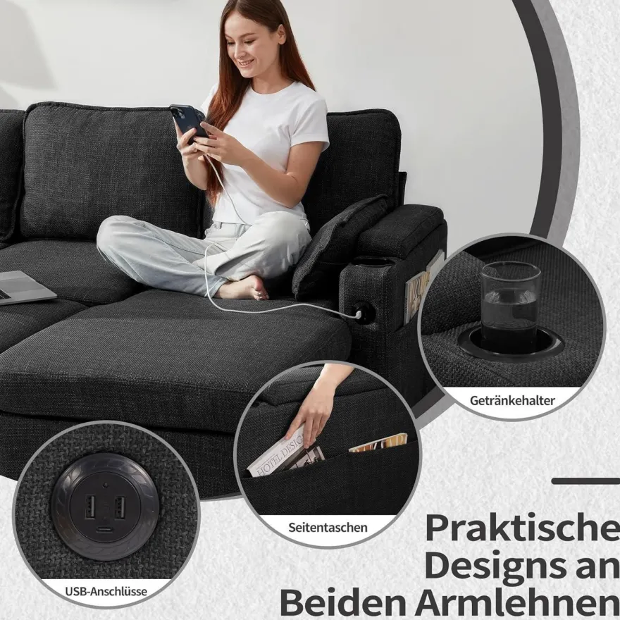Duraspace Schlafsofa Ausziehbare Schlafcouch L-förmiges Ecksofa mit Stauraum