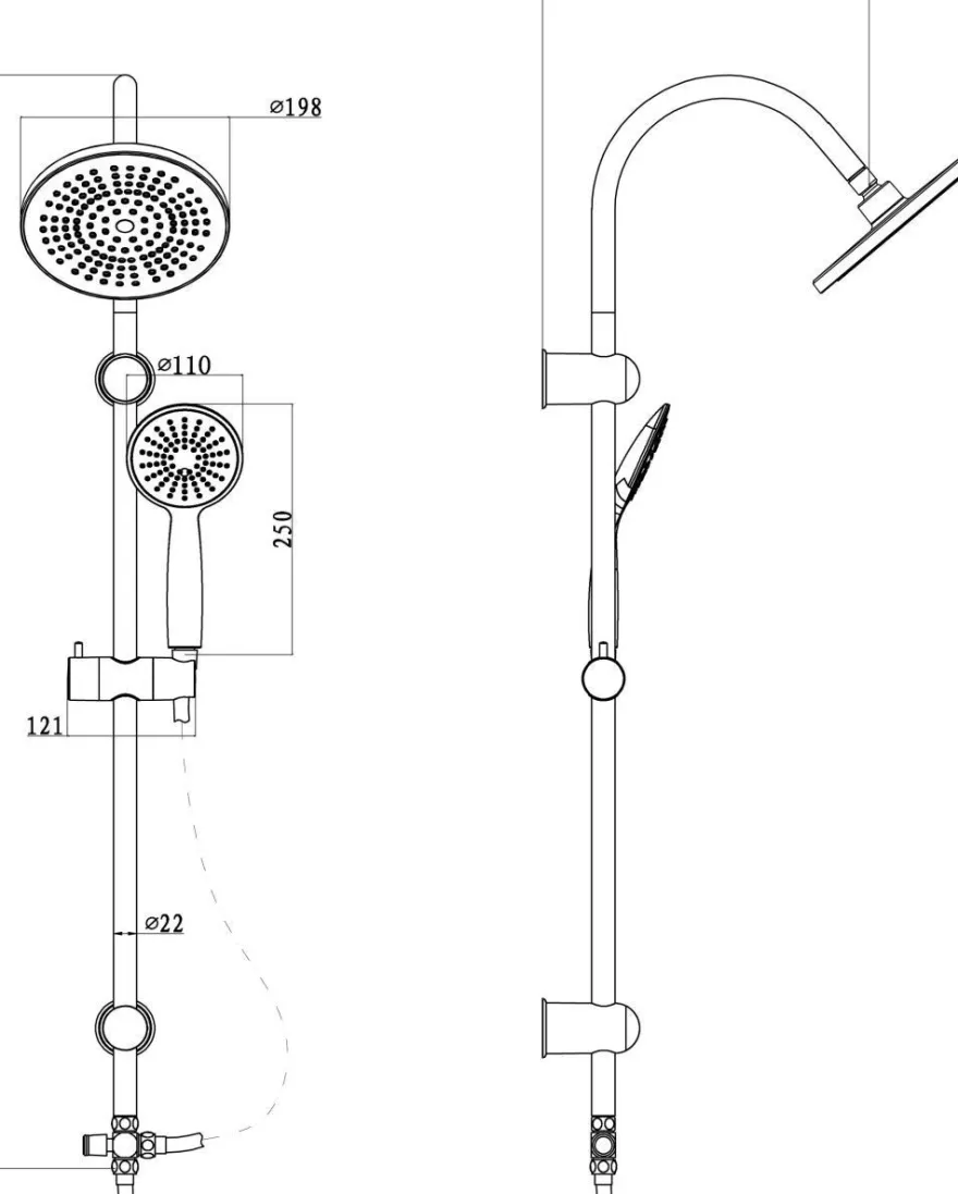 Duschset Überkopfbrause Duschsäule Duschkopf Regendusche Schwarz