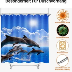 Duschvorhang Delphin 240x200cm Antischimmel Wasserabweisend Polyester