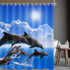 Duschvorhang Delphin 240x200cm Antischimmel Wasserabweisend Polyester