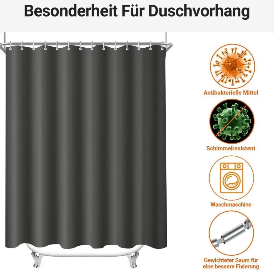 Duschvorhang Dunkelgrau 200x240cm Antischimmel Textil Wasserabweisend
