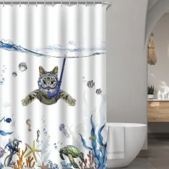 Duschvorhang Katzenschwimme 220x200cm Antischimmel wasserabweisend Polyester