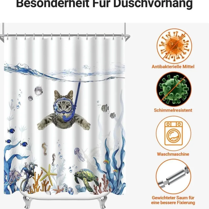 Duschvorhang 180x200cm Katzenschwimme Antischimmel Textil Wasserabweisend