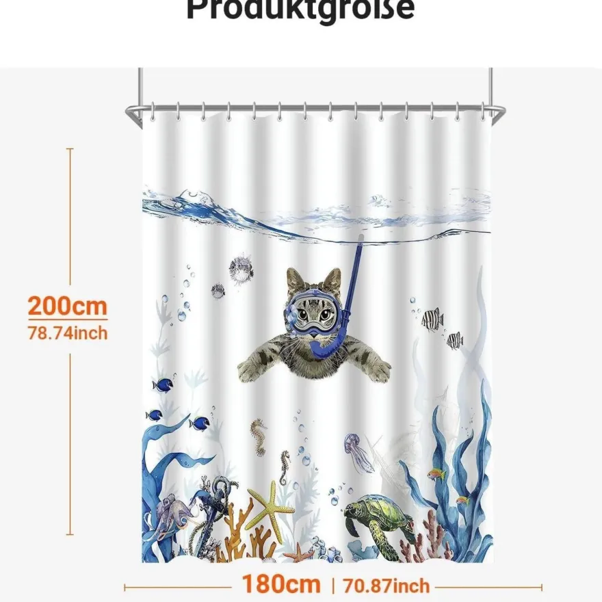Duschvorhang 180x200cm Katzenschwimme Antischimmel Textil Wasserabweisend