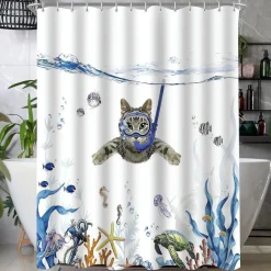Duschvorhang 180x200cm Katzenschwimme Antischimmel Textil Wasserabweisend