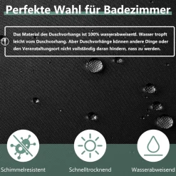 Duschvorhang 240x200cm Schwarz Anti-schimmel Wasserdicht PVC Antibakteriell