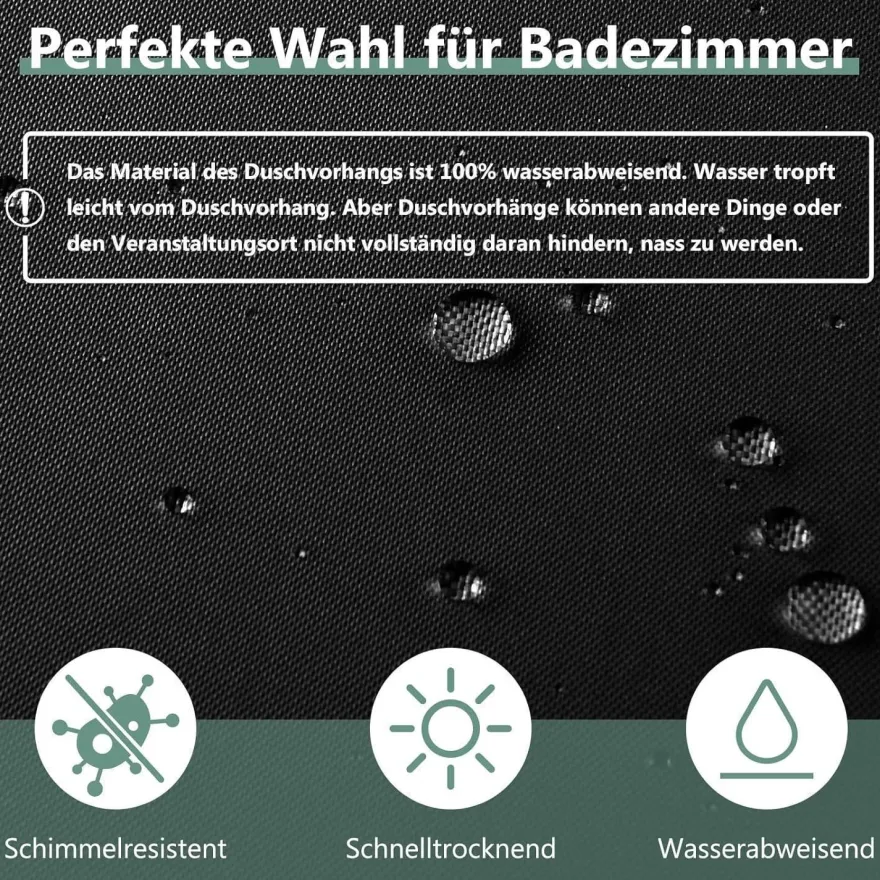 Duschvorhang 240x200cm Schwarz Anti-schimmel Wasserdicht PVC Antibakteriell