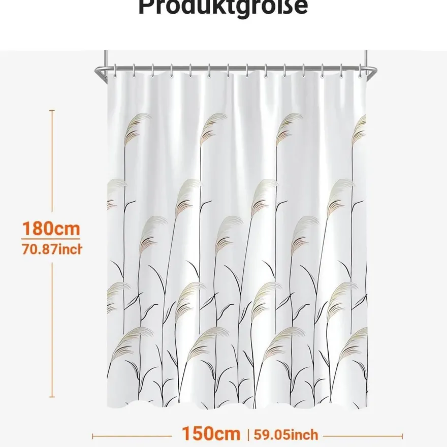Duschvorhang 150x180cm Weizenohr Antischimmel Wasserdicht Polyester Badevorhang