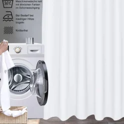 Duschvorhang 180x210 Weiß Textil Stoff Wasserdicht Anti-Schimmel 12 Ringe