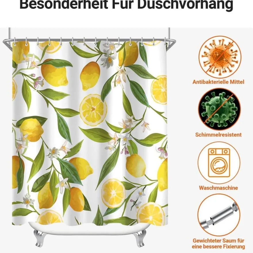 Duschvorhang Zitrone Blatt 240x180cm Antischimmel, Wasserabweisend