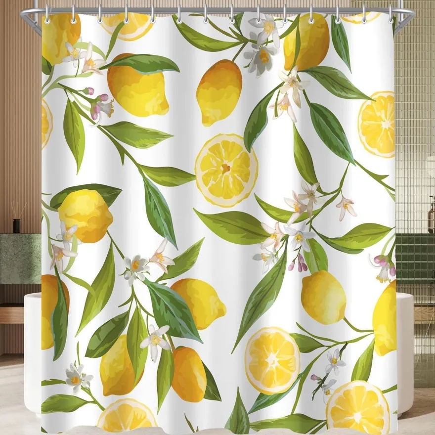 Duschvorhang Zitrone Blatt 240x180cm Antischimmel, Wasserabweisend