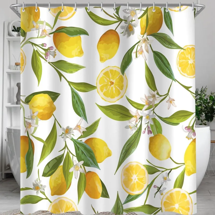 Duschvorhang Zitrone Blatt 240x180cm Antischimmel, Wasserabweisend