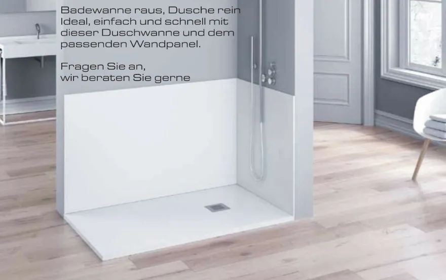 Duschwanne 85x140x3 cm flach Mineralguss 15 versch Farben für bodentiefe Dusche