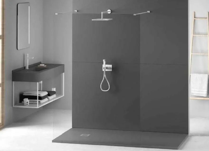 Duschwanne 85x140x3 cm flach Mineralguss 15 versch Farben für bodentiefe Dusche