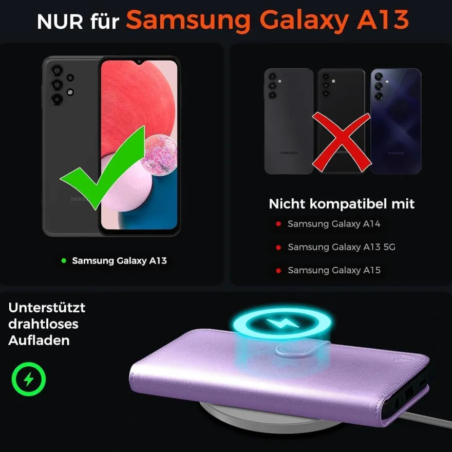 EASDNB Handyhülle für Samsung Galaxy A13 5G/4G/A04S, Wallet Flip in Lederoptik