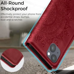 EASDNB iPhone 14 Hülle Rot mit Ständer in Lederoptik