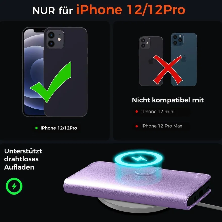 EASDNB iPhone 12/12 Pro Klapphülle HellLila