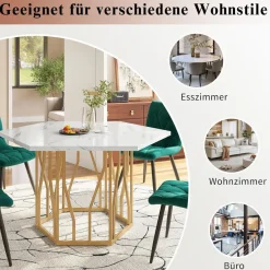 Easexcy Sechseckiger Marmor-Esstisch mit goldenem Ast-Gestell - Elegant für