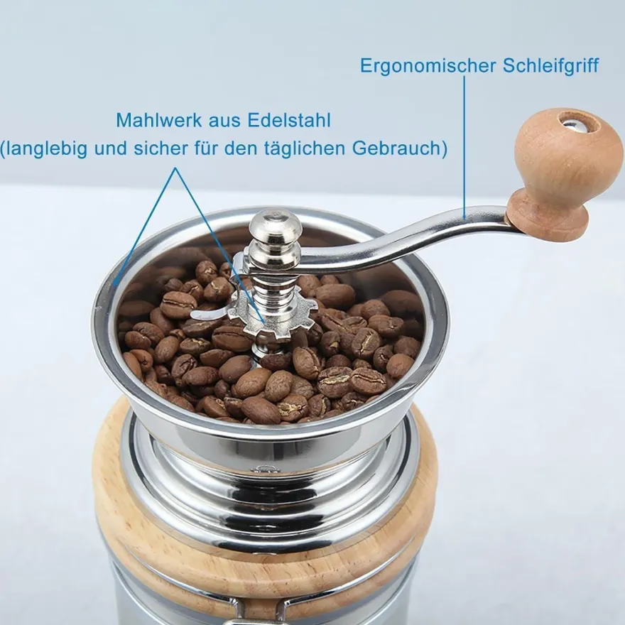 Easyworkz Manuelle Kaffeemühle Edelstahl Einstellbar Espresso Silber