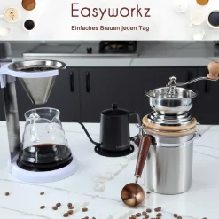 Easyworkz Manuelle Kaffeemühle Edelstahl Einstellbar Espresso Silber