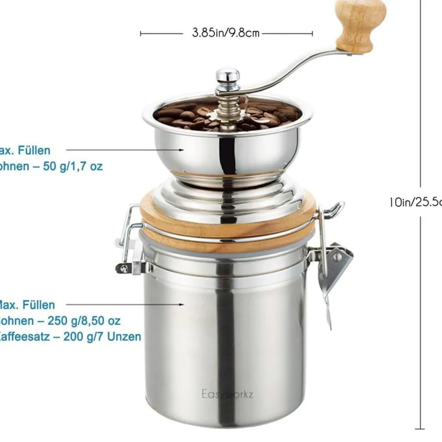 Easyworkz Manuelle Kaffeemühle Edelstahl Einstellbar Espresso Silber
