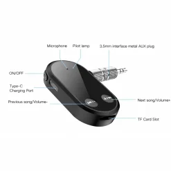 E25C 2in1 Bluetooth 5.0 Audio Empfänger AUX 3,5mm Adapter mit TF Slot, Kabellos Musik