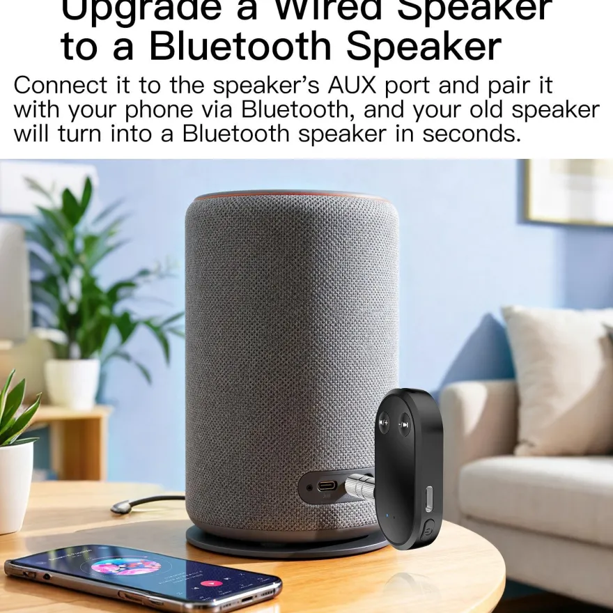 E25C 2in1 Bluetooth 5.0 Audio Empfänger AUX 3,5mm Adapter mit TF Slot, Kabellos Musik