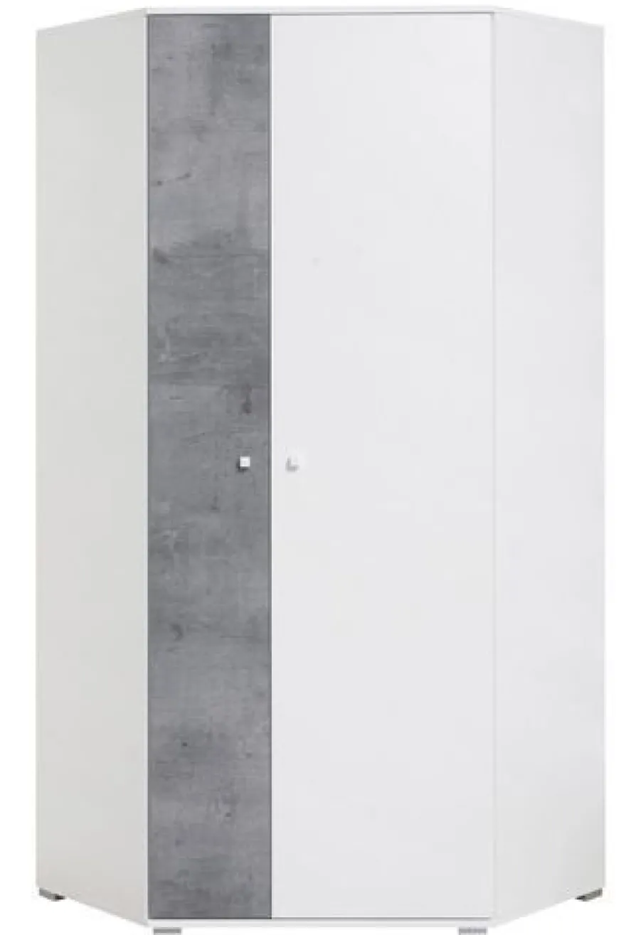 Eckkleiderschrank Sigma SI2 - Weiß lux/ Beton, 90x190 cm