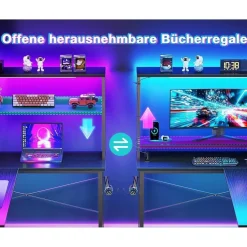Eckschreibtisch LED L-förmiger Computertisch Steckdosen