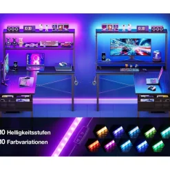 Eckschreibtisch LED L-förmiger Computertisch Steckdosen