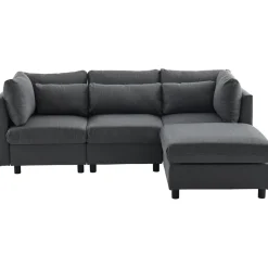 Ecksofa mit Fußhocker, 220cm L-Form 3-Sitzer Couch mit Kissen, Grau