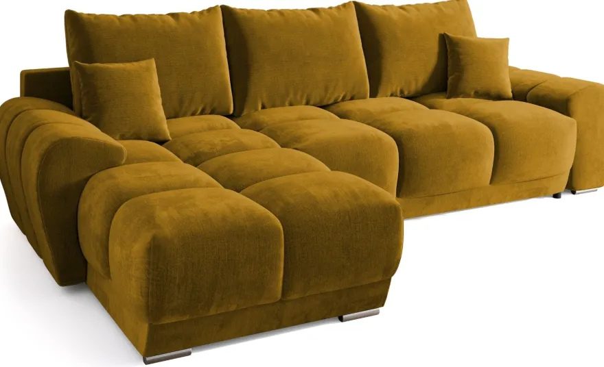 Ecksofa NUBES L-Form mit Schlaffunktion, Eckcouch mit Bettkasten Samtstoff