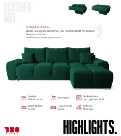 Ecksofa NUBES L-Form mit Schlaffunktion, Eckcouch mit Bettkasten Samtstoff