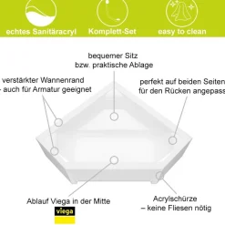 ECOLAM Badewanne 140x140 Irma Acrylwanne Eckwanne Wanne Schürze Siphon Viega GRATIS