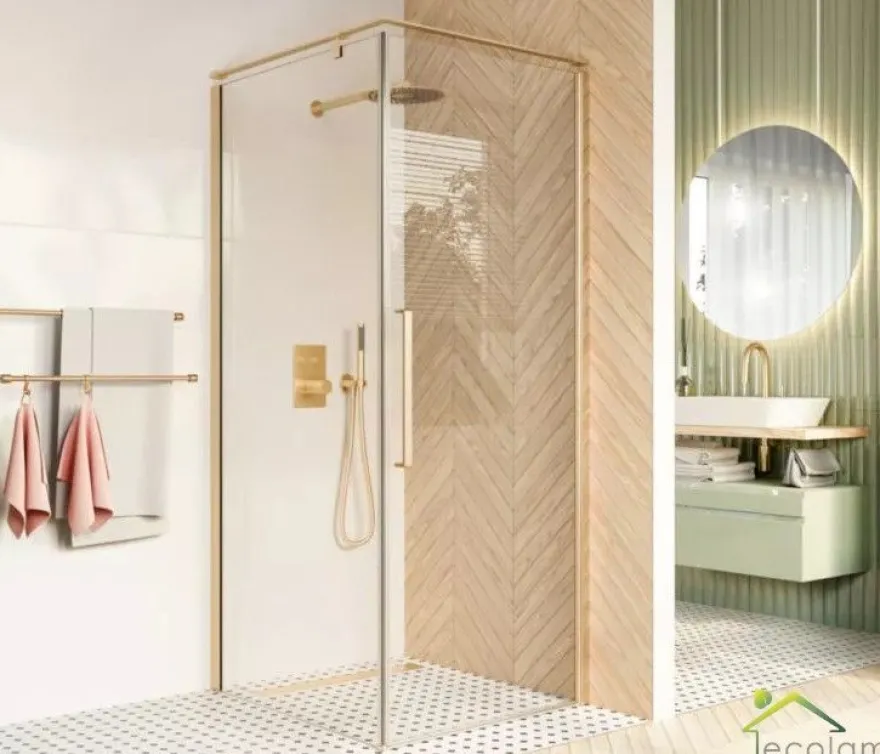 ECOLAM Duschkabine 90x90 200 cm Fresh gold golden Viereck Duschabtrennung Klarglas