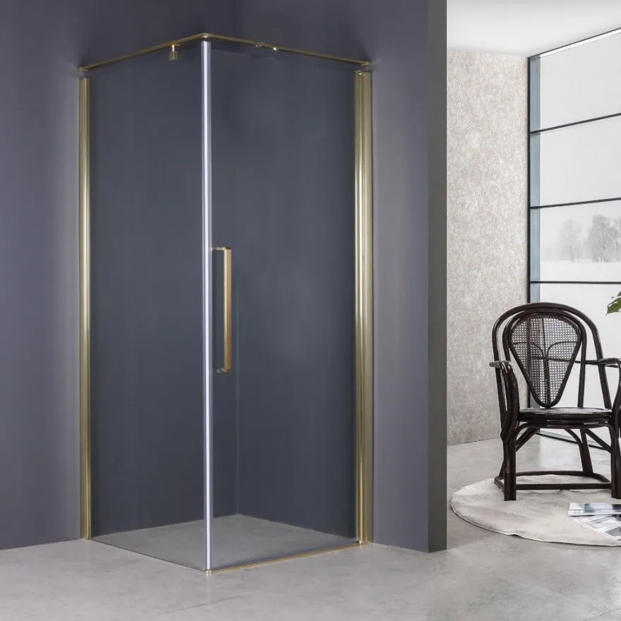 ECOLAM Duschkabine 90x90 200 cm Fresh gold golden Viereck Duschabtrennung Klarglas