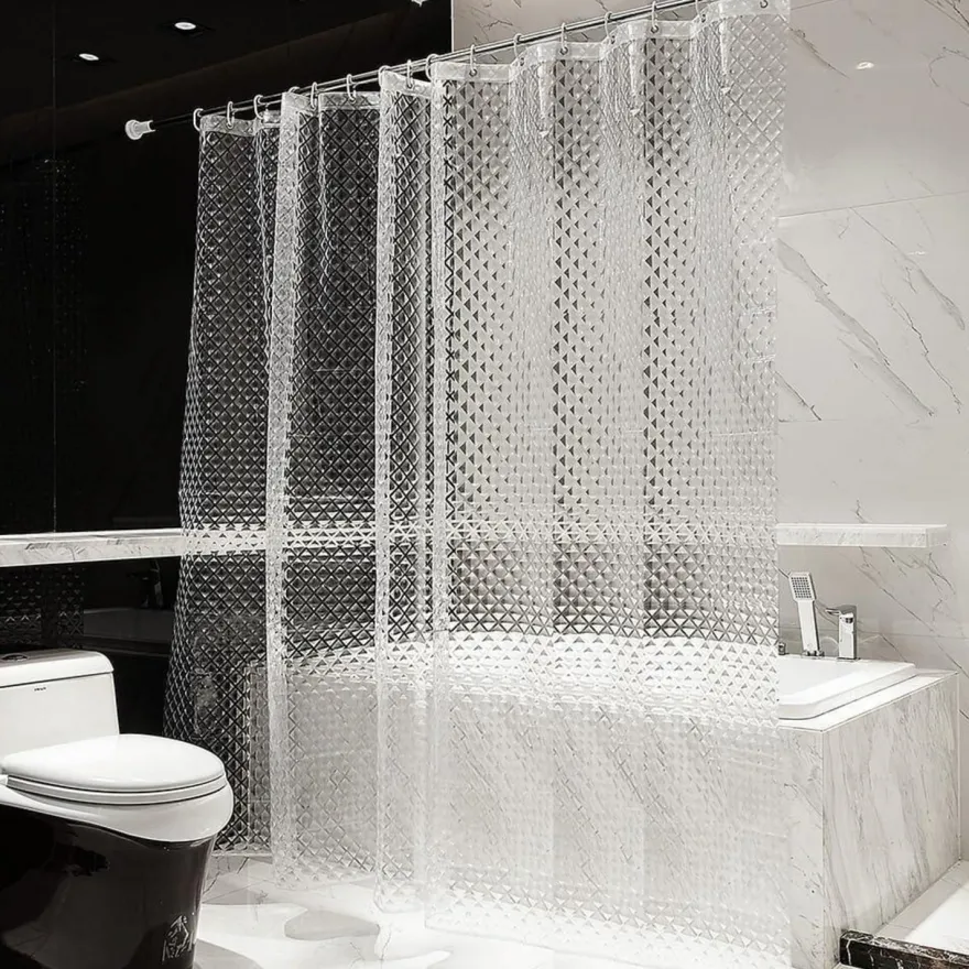 Ecooe 3D Rhombus Transparenter Duschvorhang 240x200cm Anti-Schimmel Eva-Material