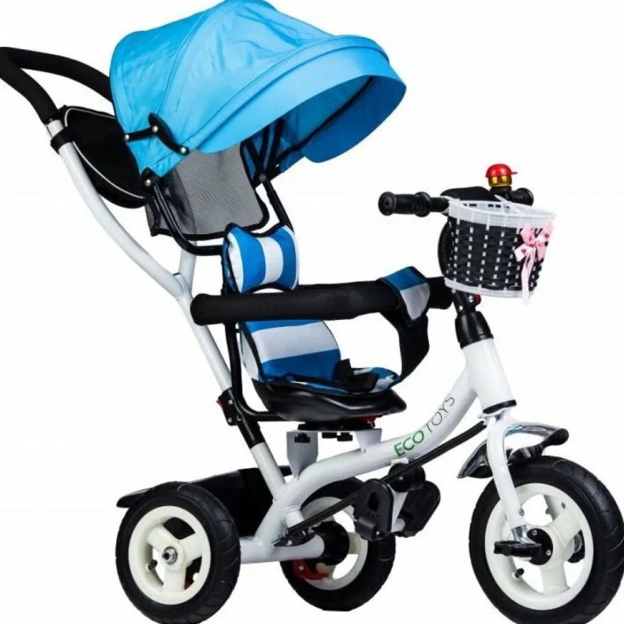 Ecotoys Dreirad mit Dach und Führungsstange blau