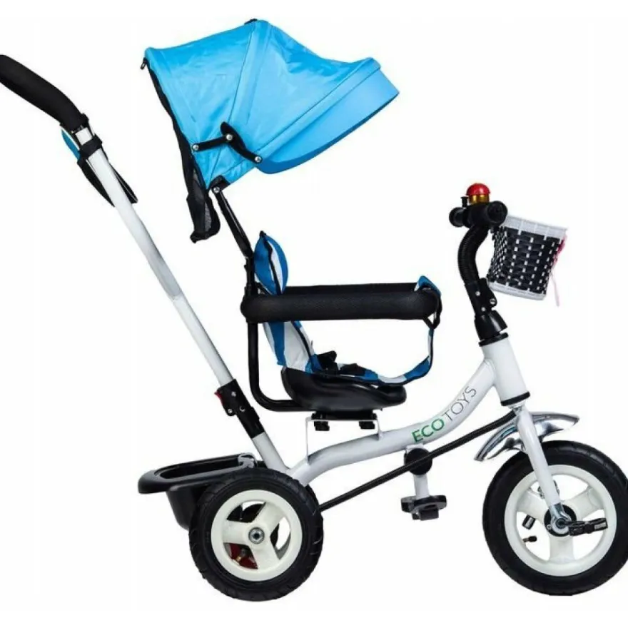 Ecotoys Dreirad mit Dach und Führungsstange blau