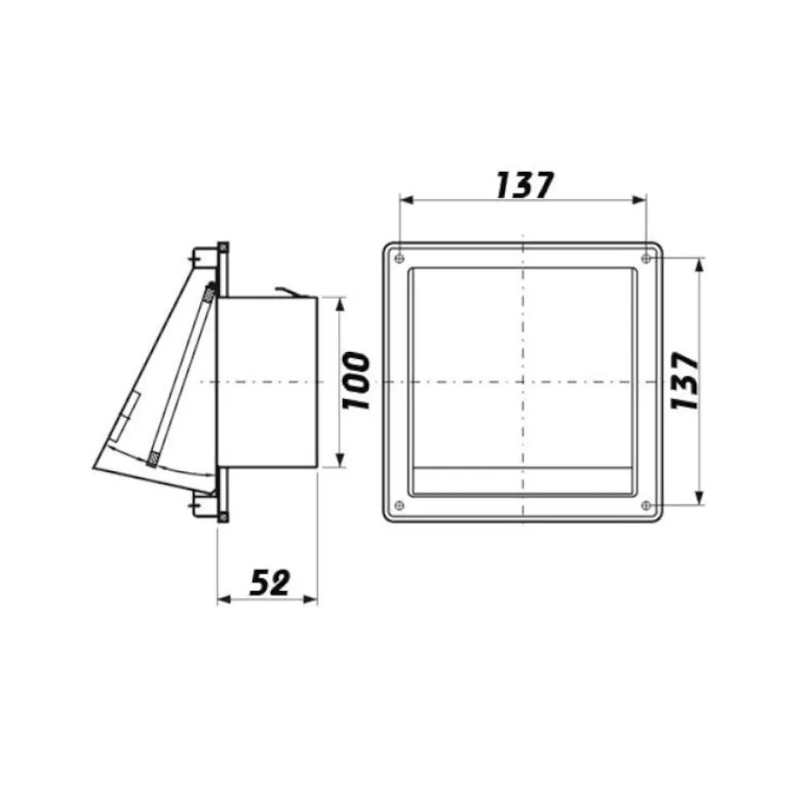 Edelstahl Ablufthaube mit Rückstauklappe 150x150-180x180mm Anschluss Ø100-150mm