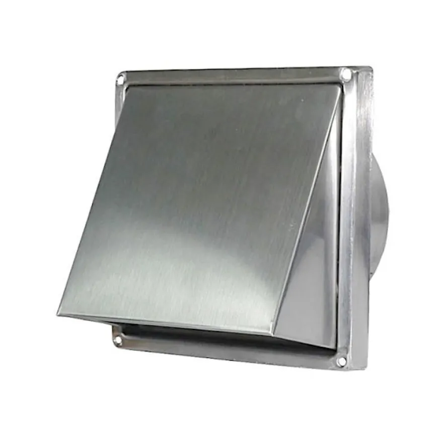 Edelstahl Ablufthaube mit Rückstauklappe 150x150-180x180mm Anschluss Ø100-150mm